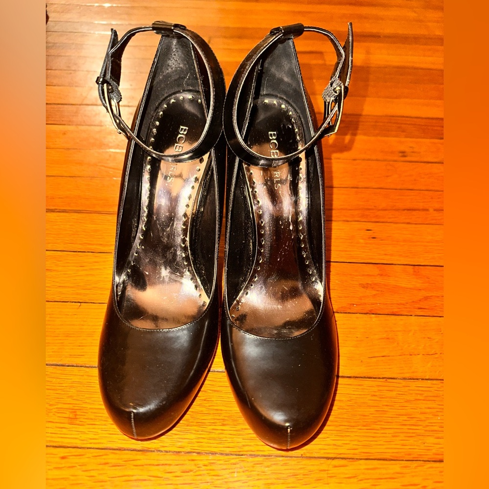 BCBGirls Black Leather Ankle Strap Dress High Heels